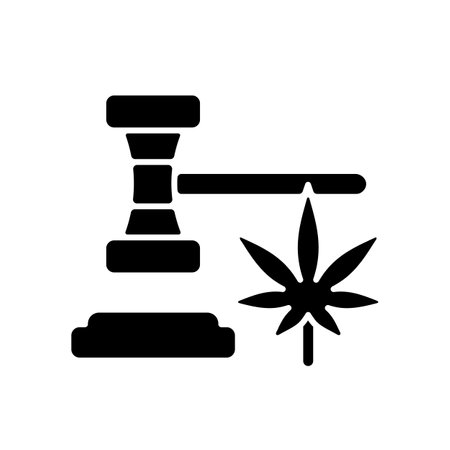 Cannabis legalization black glyph icon. Legal recreational use and sale. Marijuana legality. Cannabis industry. Reform initiatives. Silhouette symbol on white space. Vector isolated illustrationのイラスト素材