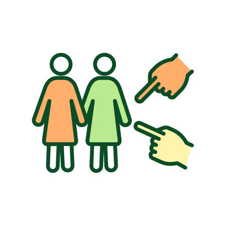 Hate speech against lesbians RGB color icon. LGBT people discrimination. Prejudices based on sexual orientation. Hatred against minorities. Isolated vector illustration. Simple filled line drawingのイラスト素材