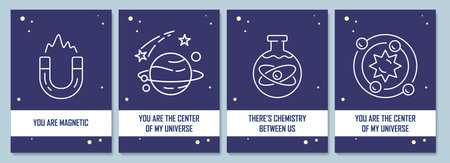 Romantic postcard with linear glyph icon set. You are magnetic. Greeting card with decorative vector design. Simple style poster with creative lineart illustration. Flyer with holiday wish packのイラスト素材