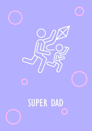 Super dad postcard with linear glyph icon. Celebrating fathers day. Greeting card with decorative vector design. Simple style poster with creative lineart illustration. Flyer with holiday wishのイラスト素材