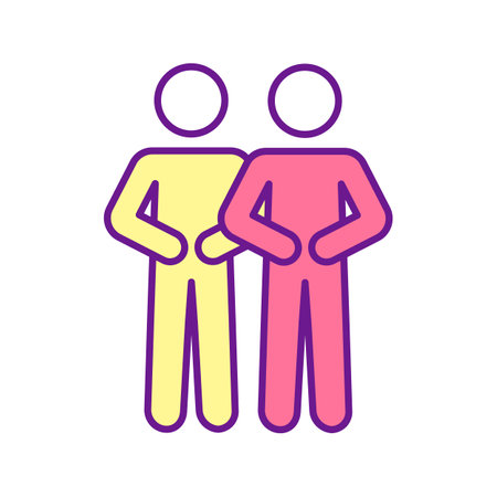 Two persons doing respiratory excercise RGB color icon. Inhale and exhale. Diaphragmatic breathing. Pulmonary rehabilitation. Covid therapy. Isolated vector illustration. Simple filled line drawingのイラスト素材
