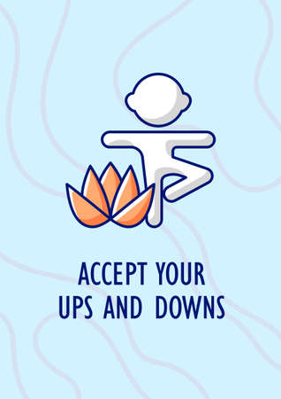 Accept ups and downs greeting card with color icon element. Inspire to overcome challenge. Postcard vector design. Decorative flyer with creative illustration. Notecard with congratulatory messageのイラスト素材