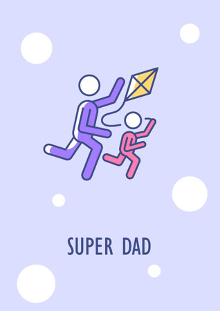 Super dad greeting card with color icon element. Wishes for celebrating fathers day. Postcard vector design. Decorative flyer with creative illustration. Notecard with congratulatory messageのイラスト素材