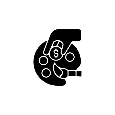 Patronage black glyph icon. Guidance and encouragement. Startup financial support and privilege. Patrons assistance. Small business. Silhouette symbol on white space. Vector isolated illustrationのイラスト素材
