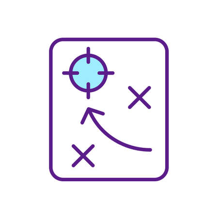 Goal setting RGB color icon. Planning and strategy building. Aiming for targets. Designing plan. Selecting objective to achieve. Isolated vector illustration. Simple filled line drawingのイラスト素材