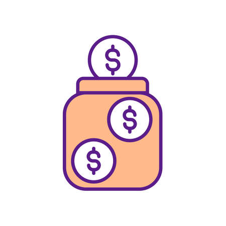 Money saving RGB color icon. Fund creation and raising. Voluntary donations. Save credits. Establish budget. Symbol with abstract meaning. Isolated vector illustration. Simple filled line drawingのイラスト素材