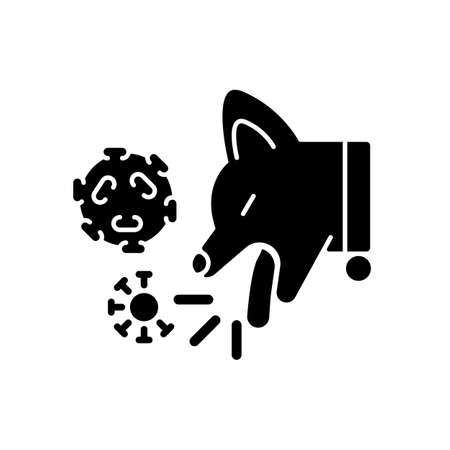 Kennel cough black glyph icon. Dogs infectious bronchitis. Pet respiratory system affecting disease. Bacteria and virus caused illness. Silhouette symbol on white space. Vector isolated illustrationのイラスト素材
