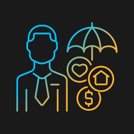 Insurance agent gradient vector icon for dark theme. Life, health and property insurance seller. Insurer service. Thin line color symbol. Modern style pictogram. Vector isolated outline drawingのイラスト素材