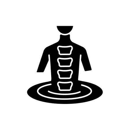 Swimming treatment black glyph icon. Scoliosis prevention and correction method. Therapeutic exercise. Water therapy. Silhouette symbol on white space. Vector isolated illustrationのイラスト素材