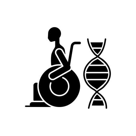 Muscular dystrophy black glyph icon. Genetic disorder. Progressive muscle degeneration and weakness. Neuromuscular disease. Silhouette symbol on white space. Vector isolated illustrationのイラスト素材