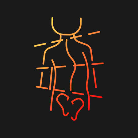 Idiopathic scoliosis gradient vector icon for dark theme. Spine abnormal curve. Backbone deformation. Thin line color symbol. Modern style pictogram. Vector isolated outline drawingのイラスト素材