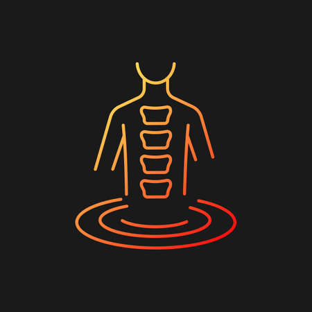 Swimming treatment gradient vector icon for dark theme. Scoliosis correction, rehabilitation. Therapeutic exercise. Thin line color symbol. Modern style pictogram. Vector isolated outline drawingのイラスト素材