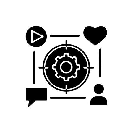 Focus and attention management black glyph icon. Improving prioritization process. Increasing productivity. Time management skills. Silhouette symbol on white space. Vector isolated illustrationのイラスト素材