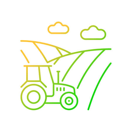 Arable land gradient linear vector icon. Ploughed field. Cropland. Cultivated soil. Agricultural landform. Thin line color symbol. Modern style pictogram. Vector isolated outline drawingのイラスト素材