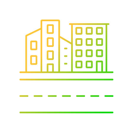 Urban land gradient linear vector icon. Towns and cities. Dwelling and industrial area. Buildings landscape. Thin line color symbol. Modern style pictogram. Vector isolated outline drawingのイラスト素材
