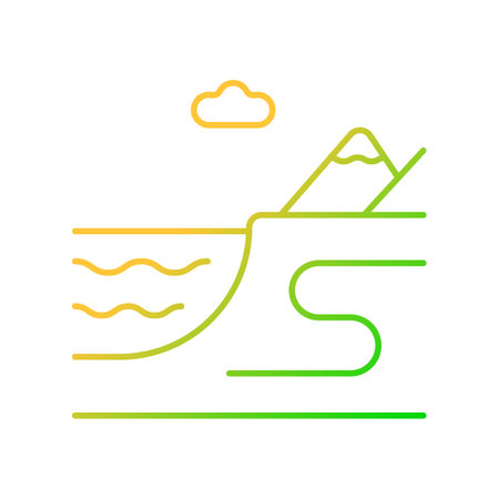 Coastal land gradient linear vector icon. Sea and ocean shore. Coastline. Marine ecosystem. Watershed landform. Thin line color symbol. Modern style pictogram. Vector isolated outline drawingのイラスト素材