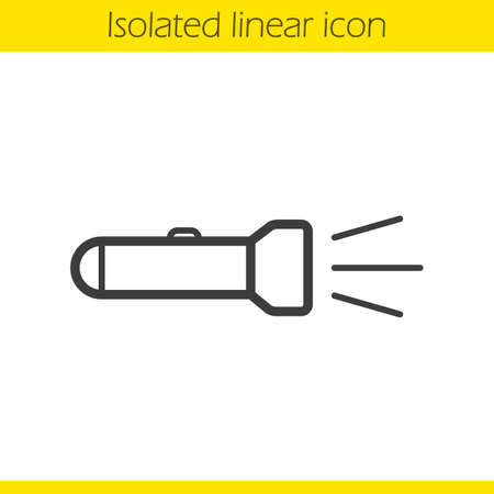 Flashlight linear icon. Portable torch thin line illustration. Light contour symbol. Vector isolated outline drawingのイラスト素材