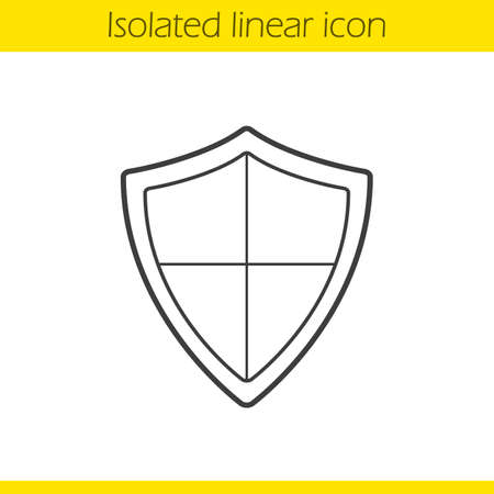 Heraldic shield linear icon. Thin line illustration. Protection, security, defence, guard and safety contour symbol. Vector isolated outline drawingのイラスト素材
