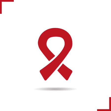 Red HIV ribbon icon. Drop shadow silhouette symbol. World AIDS day emblem. Negative space. Vector isolated illustrationのイラスト素材
