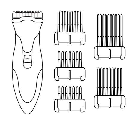 Hair clipper machine. Hairdresser professional tool. Vector line art illustration isolated on whiteのイラスト素材