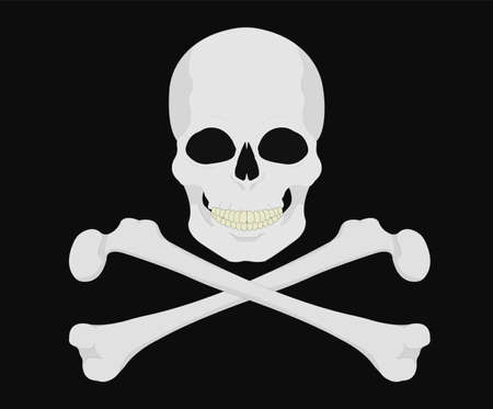 Jolly Roger. Skull with crossbones. Vector clip art illustrations isolated on blackのイラスト素材