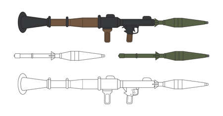 Rocket launcher with missiles. Game resources. Vector color and contour clip art illustration...