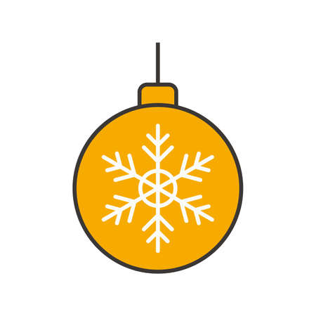 Christmas tree ball color icon. Yellow Xmas tree bauble with snowflake. Isolated vector illustrationのイラスト素材
