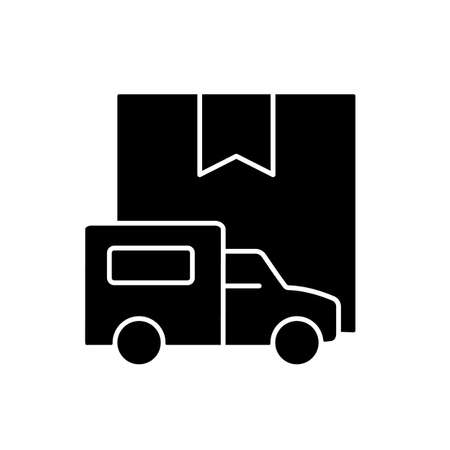 International truckload shipping client service black glyph icon. Delivering cargoes and parcels by trucks. Transport company. Silhouette symbol on white space. Vector isolated illustrationのイラスト素材