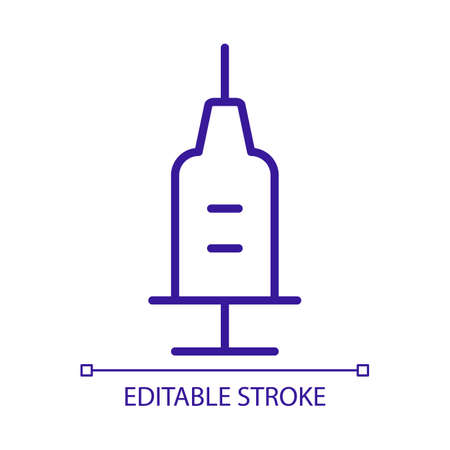 Sterile syringe with needle RGB color icon. Previously sterilized instrument for vaccination. Disposable syringe. Isolated vector illustration. Simple filled line drawing. Editable strokeのイラスト素材