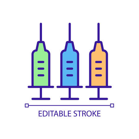 Covid vaccines types RGB color icon. Booster combinations. Support immune system. Different vaccine components. Isolated vector illustration. Simple filled line drawing. Editable strokeのイラスト素材