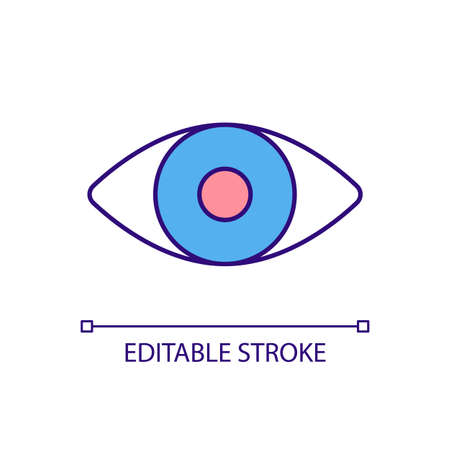Open eye RGB color icon. Watching eye. Vision testing. Optometrist visit. Developing glaucoma. Optic nerve atrophy. Isolated vector illustration. Simple filled line drawing. Editable strokeのイラスト素材