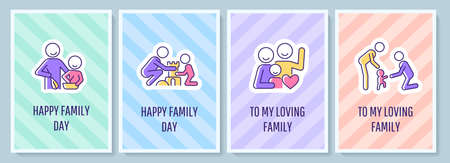 International family day celebration greeting card with color icon element set. Postcard vector design. Decorative flyer with creative illustration. Notecard with congratulatory messageのイラスト素材