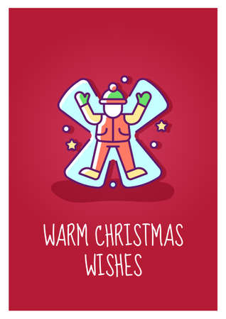 Warm christmas wishes greeting card with color icon element. Making snow angels. Postcard vector design. Decorative flyer with creative illustration. Notecard with congratulatory messageのイラスト素材