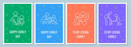 Warm wishes on family day postcard with linear glyph icon set. Greeting card with decorative vector...