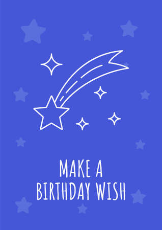 Make wish upon star postcard with linear glyph icon. Birthday tradition. Greeting card with decorative vector design. Simple style poster with creative lineart illustration. Flyer with holiday wishのイラスト素材