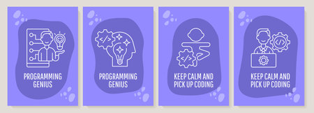 Celebrate happy programmer day postcard with linear glyph icon set. Greeting card with decorative...