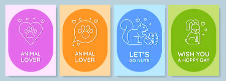 Love your pet day celebration postcard with linear glyph icon set. Greeting card with decorative vector design. Simple style poster with creative lineart illustration. Flyer with holiday wishのイラスト素材