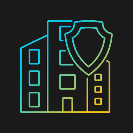 Commercial property insurance gradient vector icon for dark theme. Real estate protection from accidents. Thin line color symbol. Modern style pictogram. Vector isolated outline drawingのイラスト素材