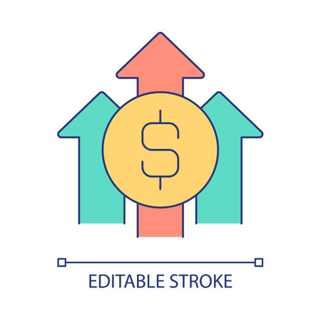 Capital growth RGB color icon. Money savings. Successful investment. Financial stability. Isolated vector illustration. Simple filled line drawing. Editable stroke. Arial font usedのイラスト素材