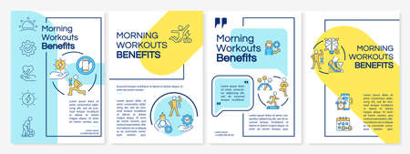 Morning workout benefits blue and yellow brochure template. Booklet print design with linear icons. Vector layouts for presentation, annual reports, ads. Questrial-Regular, Lato-Regular fonts usedのイラスト素材