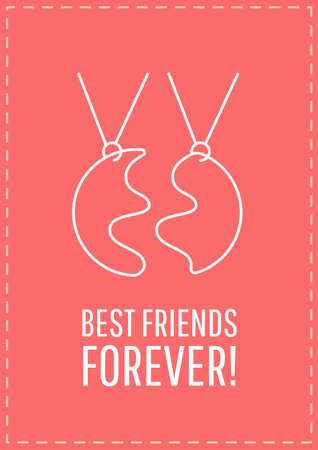 Best friend forever postcard with linear glyph icon. Strong friendship. Greeting card with decorative vector design. Simple style poster with creative lineart illustration. Flyer with holiday wishのイラスト素材