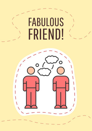 Fabulous friend greeting card with color icon element. Affection and esteem. Postcard vector design. Decorative flyer with creative illustration. Notecard with congratulatory messageのイラスト素材