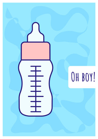 Oh boy greeting card with color icon element. Expecting baby birth. Congrats on pregnancy. Postcard vector design. Decorative flyer with creative illustration. Notecard with congratulatory messageのイラスト素材