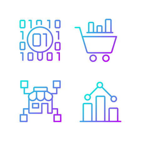Retail data mining and analytics gradient linear vector icons set. Virtual marketing researching. Digital business tools. Thin line contour symbols bundle. Isolated outline illustrations collectionのイラスト素材