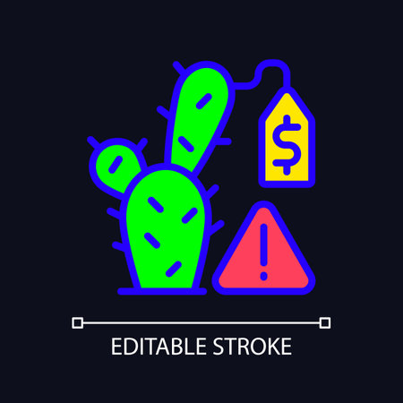 Succulent smuggling RGB color icon for dark theme. Plants trafficking. endangered species. Simple filled line drawing on night mode background. Editable stroke. Pixel perfect. Arial font usedのイラスト素材