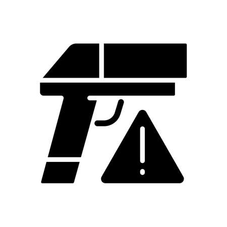 Small arms smuggling black glyph icon. Weapon trafficking. Ammunition contraband. Guns and pistols illicit international trade. Silhouette symbol on white space. Vector isolated illustrationのイラスト素材