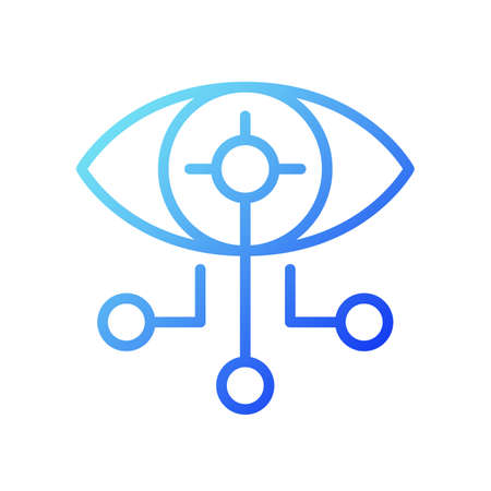 Connected contact gradient linear vector icon. artificial eye. Technology for vision correction. thin line color symbol. Modern style pictogram. Vector isolated outline drawingのイラスト素材