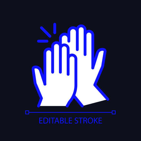 High five pixel perfect RGB color icon for dark theme. success gesture. Productive teamwork....