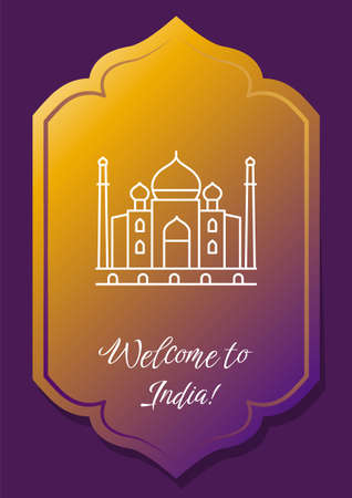 Welcome to India postcard with linear glyph icon. Send travel card. Greeting card with decorative vector design. Simple style poster with creative lineart illustration. flyer with holiday wishesのイラスト素材