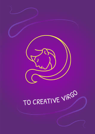 Greetings to creative virgo postcard with linear glyph icon. Greeting card with decorative vector design. Simple style poster with creative lineart illustration. flyer with holiday wishesのイラスト素材